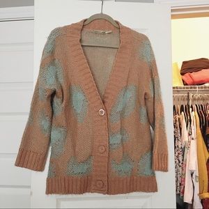 Altar’d State Peach & Blue Leopard Cardigan